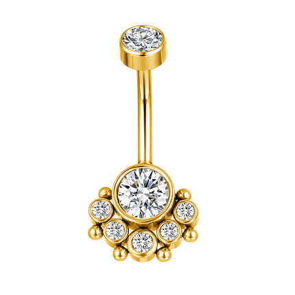 Piercing De Ombligo De Acero Inoxidable Plateado Con Zirconia
