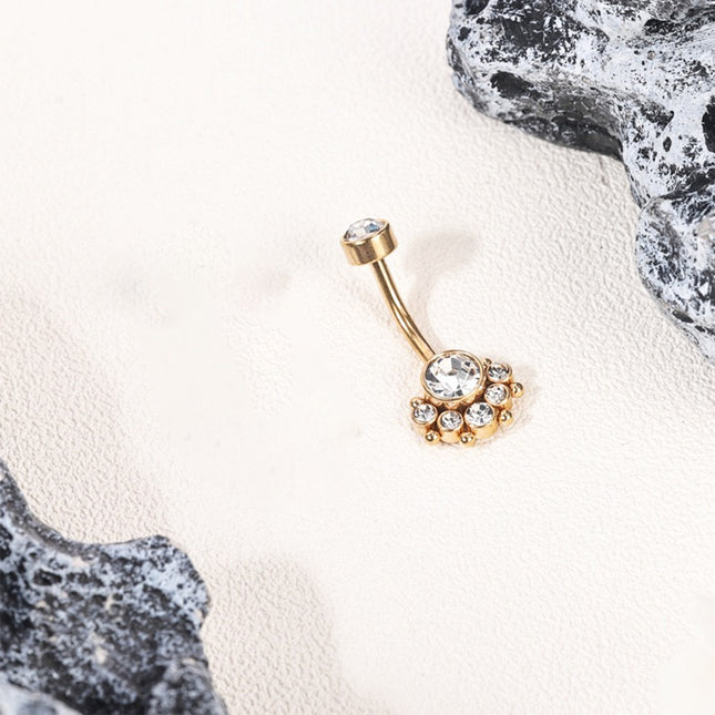 Piercing De Ombligo De Acero Inoxidable Plateado Con Zirconia