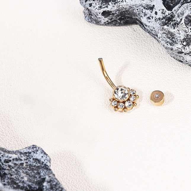 Piercing En Ombligo Con Zirconia De Acero Inoxidable Plateado