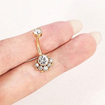 Piercing De Ombligo De Acero Inoxidable Plateado Con Zirconia