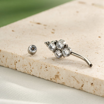 Piercing De Ombligo De Acero Inoxidable Plateado Con Zirconia