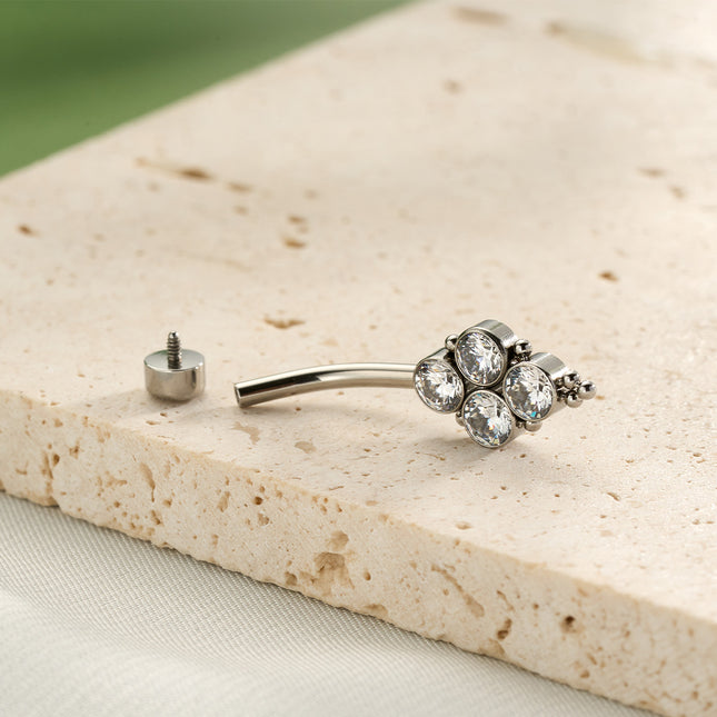 Piercing De Ombligo De Acero Inoxidable Plateado Con Zirconia