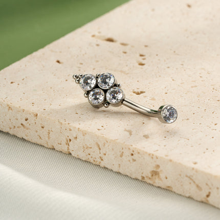 Piercing De Ombligo De Acero Inoxidable Plateado Con Zirconia