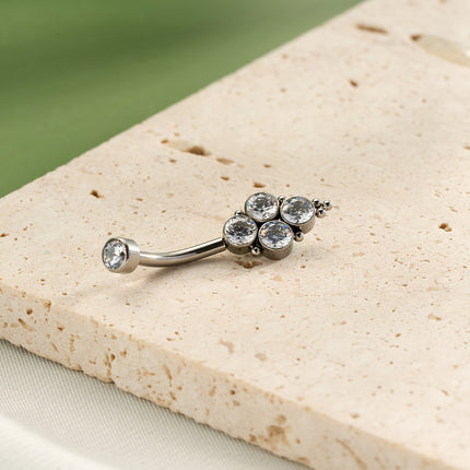 Piercing De Ombligo De Acero Inoxidable Plateado Con Zirconia