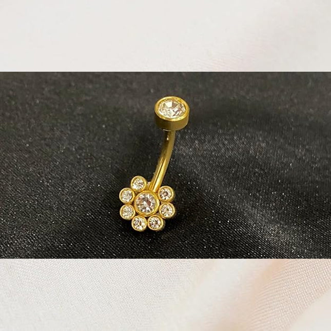 Piercing De Ombligo De Tres Filas Con Incrustación De Diamantes En Acero Inoxidable