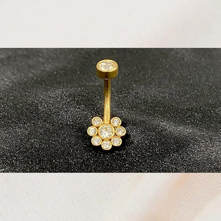 Piercing De Ombligo De Tres Filas Con Incrustación De Diamantes En Acero Inoxidable