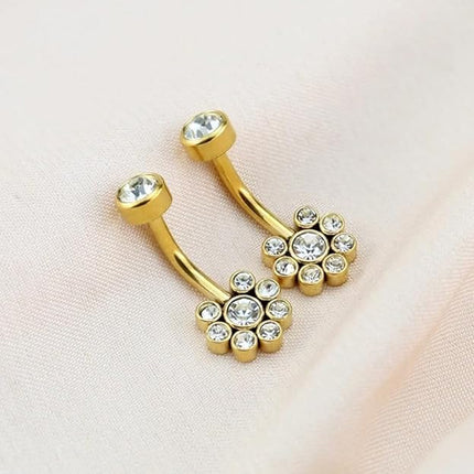 Piercing De Ombligo De Tres Filas Con Incrustación De Diamantes En Acero Inoxidable