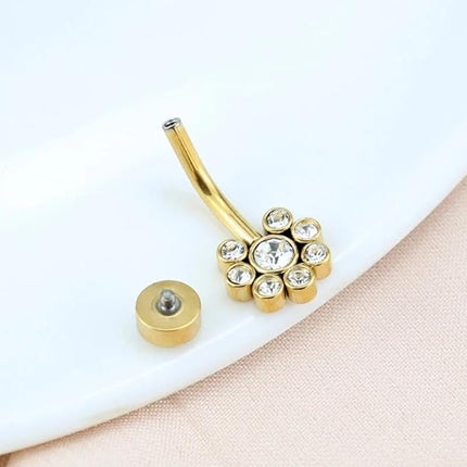 Piercing De Ombligo De Tres Filas Con Incrustación De Diamantes En Acero Inoxidable