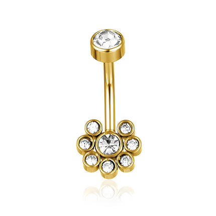 Piercing De Ombligo De Tres Filas Con Incrustación De Diamantes En Acero Inoxidable