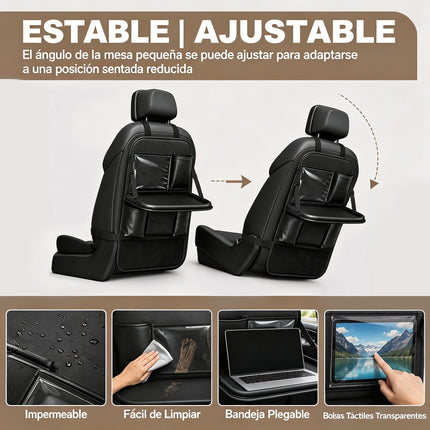 Organizador para Respaldo de Asiento de Auto con Bandeja Plegable y Varios Compartimentos