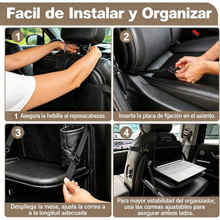 Organizador para Respaldo de Asiento de Auto con Bandeja Plegable y Varios Compartimentos