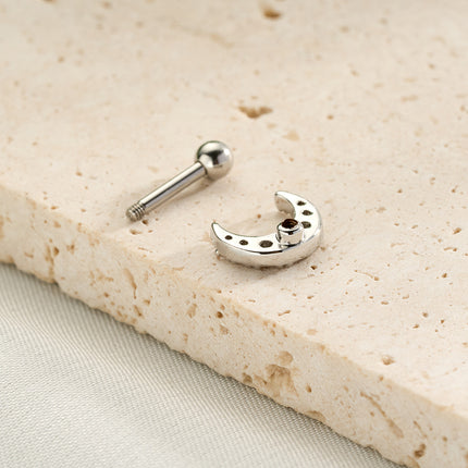 Piercing Con Diseño De Luna Y Diamantes, Estilo Moderno de Cobre