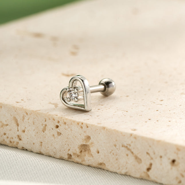 Piercing Clavo De Hueso Del Oído Corazón Con Zirconia De Cobre Delicado