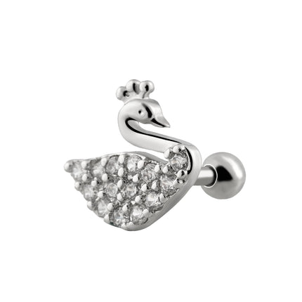 Piercing Clavo De Hueso Del Oído Plateado Con Diseño De Cisne Y Zirconias