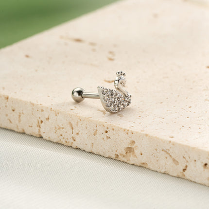 Piercing Clavo De Hueso Del Oído Plateado Con Diseño De Cisne Y Zirconias