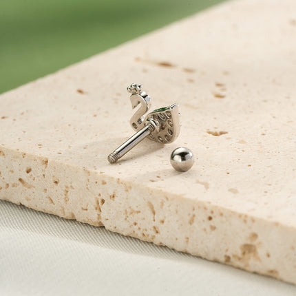 Piercing Clavo De Hueso Del Oído Plateado Con Diseño De Cisne Y Zirconias