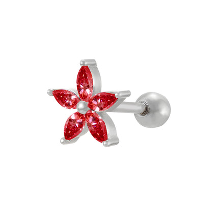 Piercing De Cobre Forma De Flor Roja Con Zirconia Clavo De Hueso Del Oído