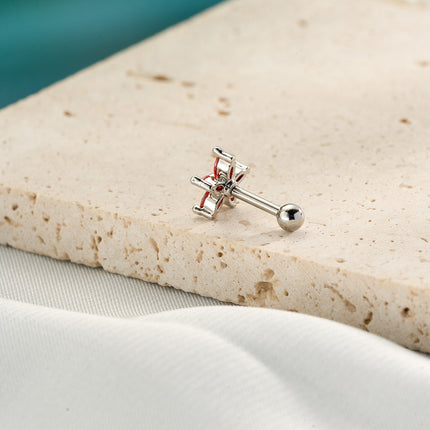 Piercing De Cobre Forma De Flor Roja Con Zirconia Clavo De Hueso Del Oído