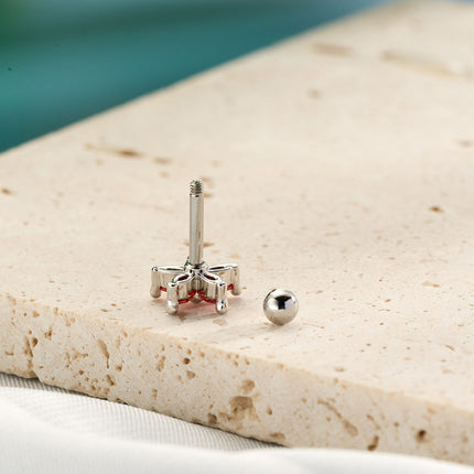 Piercing De Cobre Forma De Flor Roja Con Zirconia Clavo De Hueso Del Oído