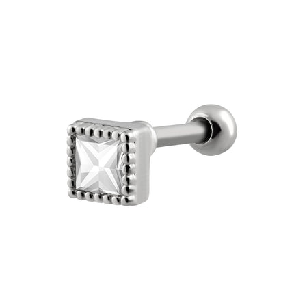 Piercing Clavo De Hueso Del Oído Plateado Con Zirconia Cuadrada
