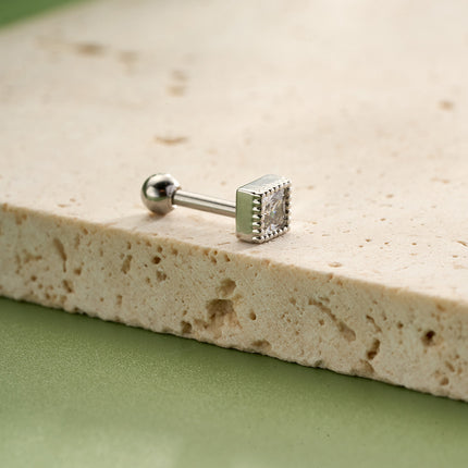 Piercing Clavo De Hueso Del Oído Plateado Con Zirconia Cuadrada