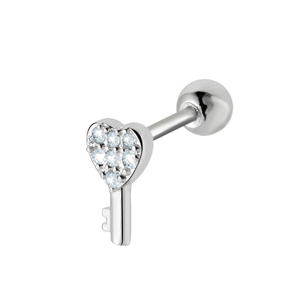 Piercing Clavo De Hueso Del Oído Llave Con Corazón Y Zirconia De Cobre