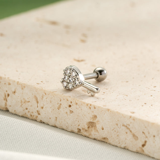 Piercing Clavo De Hueso Del Oído Llave Con Corazón Y Zirconia De Cobre