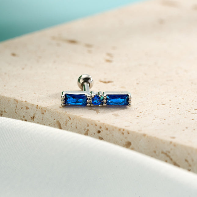 Piercing De Cobre Con Zirconia Azul Clavo De Hueso Del Oído