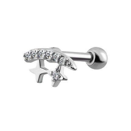 Piercing Con Luna Y Estrella Y Zirconias Clavo De Hueso Del Oído Plateado
