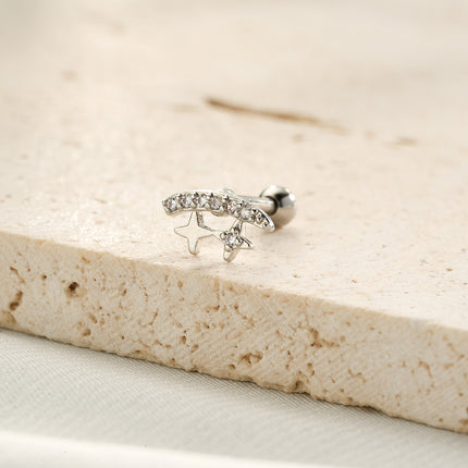 Piercing Con Luna Y Estrella Y Zirconias Clavo De Hueso Del Oído Plateado
