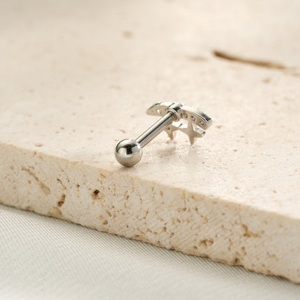 Piercing Con Luna Y Estrella Y Zirconias Clavo De Hueso Del Oído Plateado