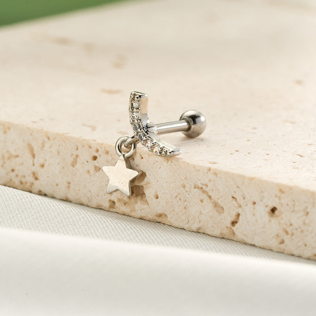 Piercing Con Colgante Estrella Y Zirconia Clavo De Hueso Del Oído