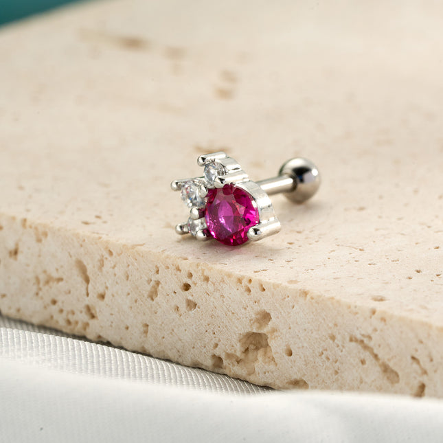 Piercing Clavo De Hueso Del Oído Con Zirconia Roja Y Blanca, Estilo INS