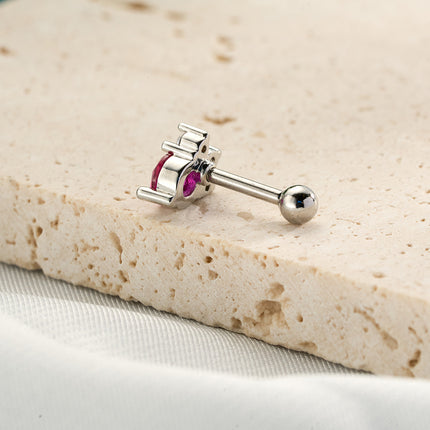 Piercing Clavo De Hueso Del Oído Con Zirconia Roja Y Blanca, Estilo INS