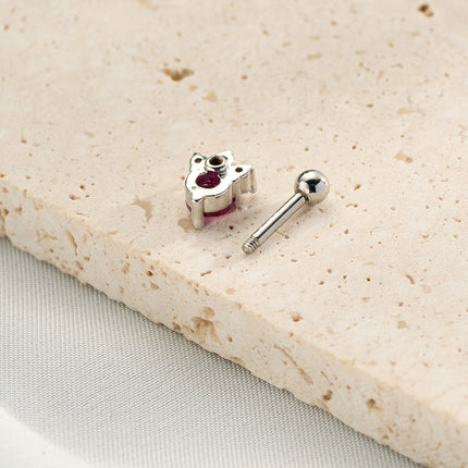 Piercing Clavo De Hueso Del Oído Con Zirconia Roja Y Blanca, Estilo INS