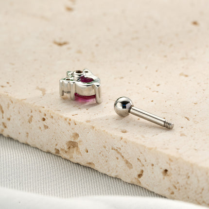 Piercing Clavo De Hueso Del Oído Con Zirconia Roja Y Blanca, Estilo INS