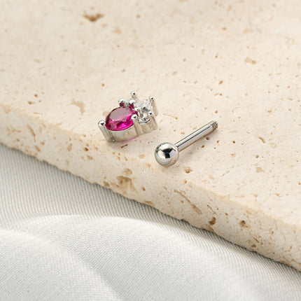 Piercing Clavo De Hueso Del Oído Con Zirconia Roja Y Blanca, Estilo INS
