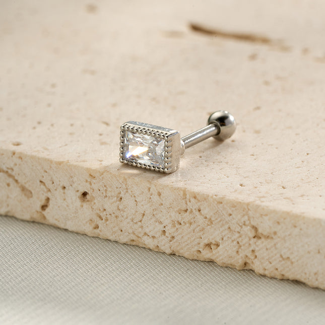 Piercing Clavo De Hueso Del Oído Cuadrado Con Zirconia, Estilo Moderno