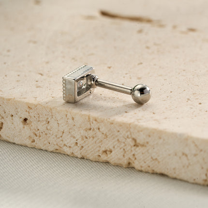 Piercing Clavo De Hueso Del Oído Cuadrado Con Zirconia, Estilo Moderno