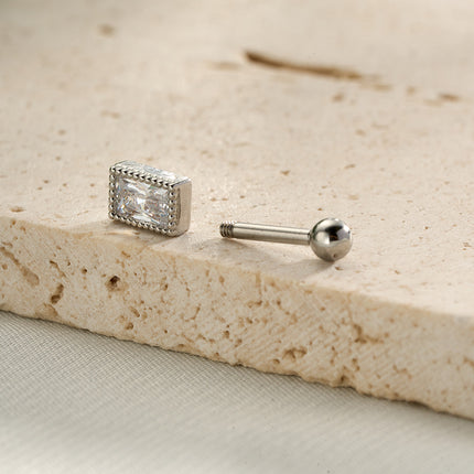 Piercing Clavo De Hueso Del Oído Cuadrado Con Zirconia, Estilo Moderno