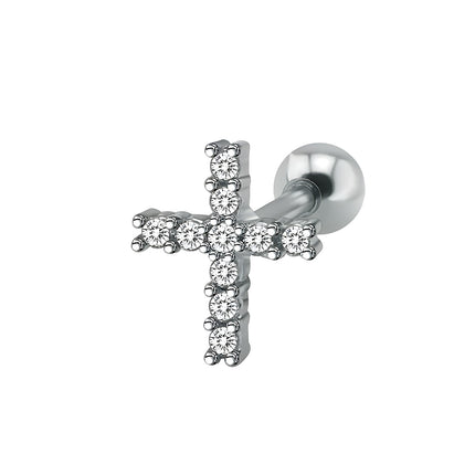 Piercing Cobre Con Cruz Plateada Joyeria Clavo De Hueso Del Oído