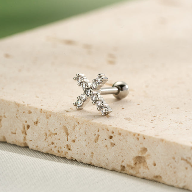 Piercing Cobre Con Cruz Plateada Joyeria Clavo De Hueso Del Oído