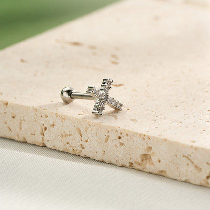 Piercing Cobre Con Cruz Plateada Joyeria Clavo De Hueso Del Oído