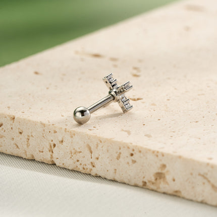 Piercing Cobre Con Cruz Plateada Joyeria Clavo De Hueso Del Oído