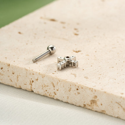 Piercing Cobre Con Cruz Plateada Joyeria Clavo De Hueso Del Oído