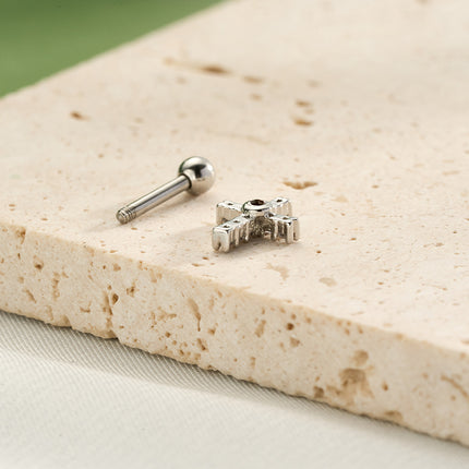 Piercing Cobre Con Cruz Plateada Joyeria Clavo De Hueso Del Oído