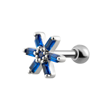 Piercing Clavo De Hueso Del Oído Plateado Con Pequeña Flor Azul Elegante