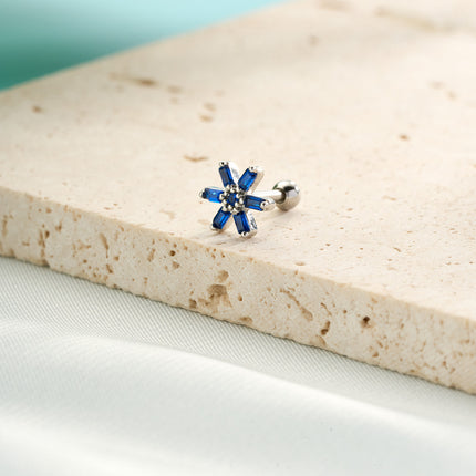 Piercing Clavo De Hueso Del Oído Plateado Con Pequeña Flor Azul Elegante