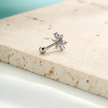 Piercing Clavo De Hueso Del Oído Plateado Con Pequeña Flor Azul Elegante