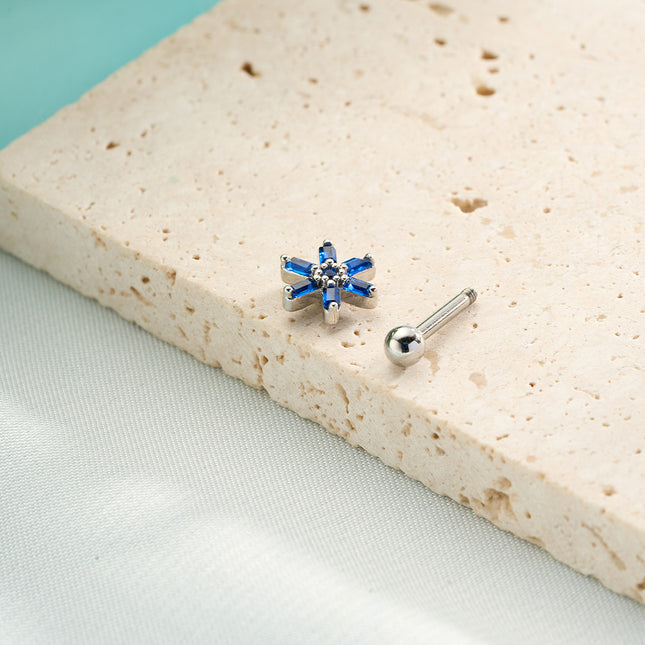 Piercing Clavo De Hueso Del Oído Plateado Con Pequeña Flor Azul Elegante